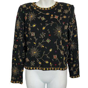 Destinee Womens Vintage Beaded Rhinestone Long Sleeve Wool Blend Sweater sz S